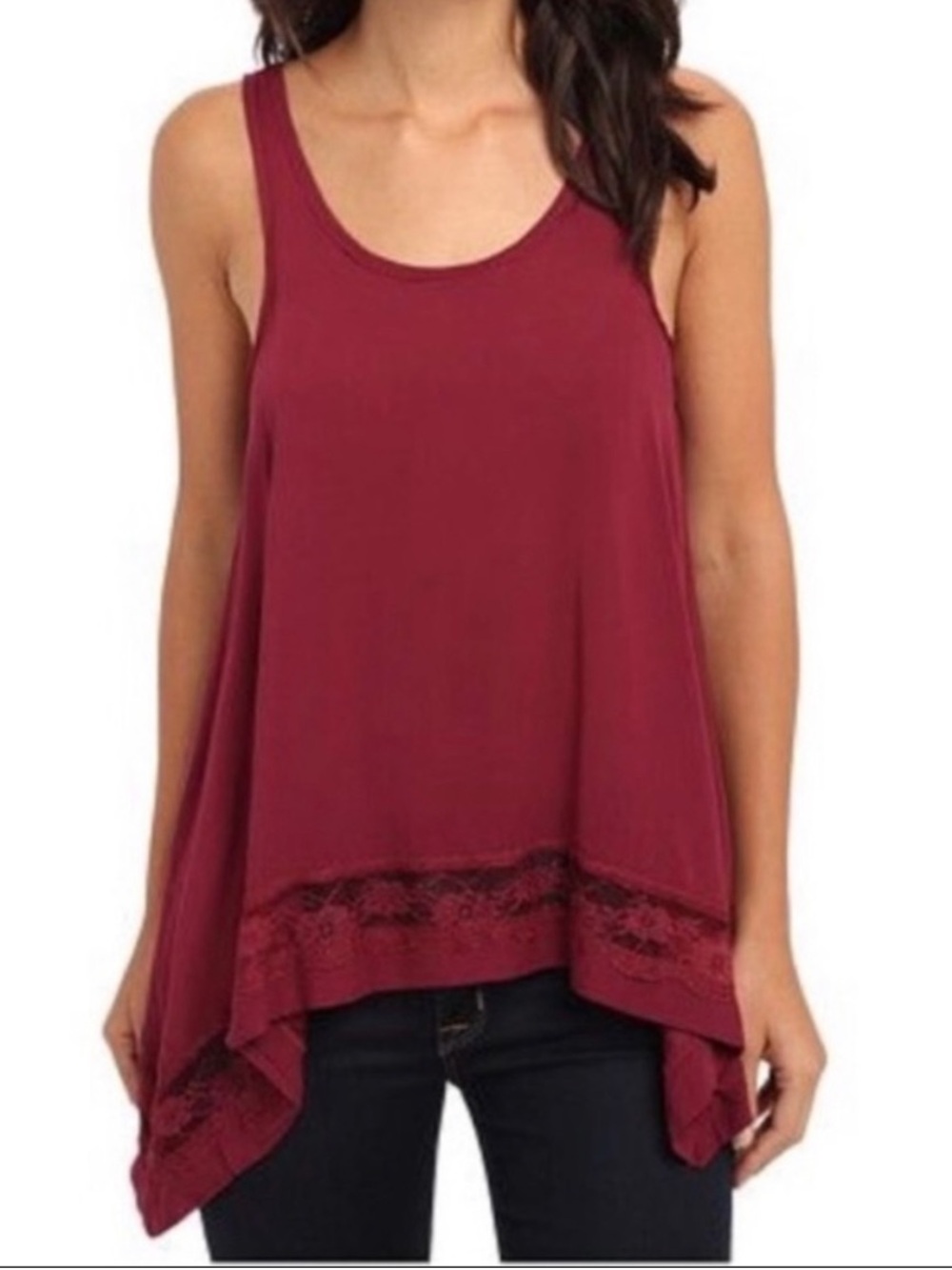 Intimately Free People L Oversized Burgundy Tank with Asymmetrical Hem SKU A10